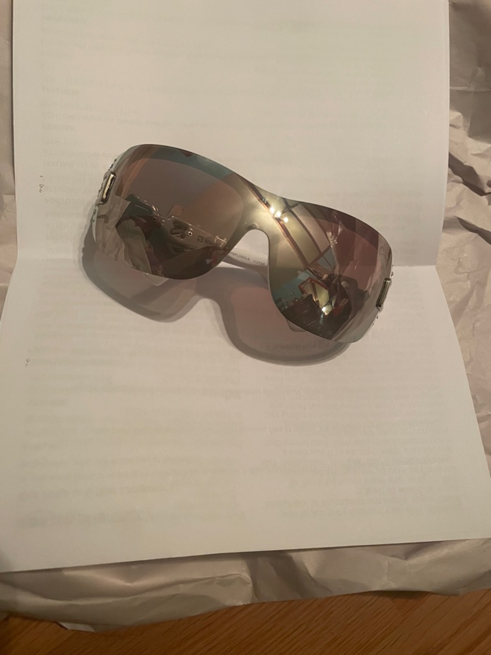 Large Shield Sunglasses with black gold mirrored lenses